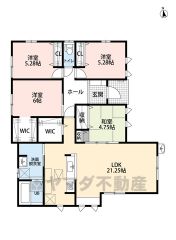 4LDKとファミリークローク。LDKは21.25帖の広々とした空間＾＾スタディーカウンター付き。南向きで陽当たり良好＾＾