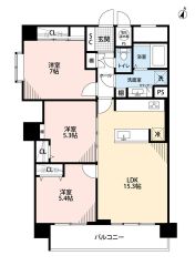 南向き＾＾オールフローリング3LDK＾＾ 主寝室は広々7帖。 洗面室収納完備。全居室収納有で収納充実の間取り＾＾南面ワイドバルコニーで陽当たり良好＾＾