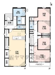 4LDK。LDK18帖。リビング収納、パントリー、床下収納有で収納充実の間取り＾＾