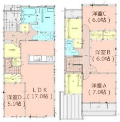 4LDKとファミリークローク2ヶ所＾＾南西向き。パントリー＆リビング収納＆WIC＆ファミリークローク2ヶ所など収納大充実の間取り。2階居室はゆとりのある広さの6帖以上を確保＾＾