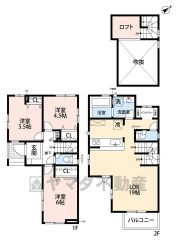 3LDK＆ロフト＾＾プライバシーが確保された2階リビング＾＾リビング上部は勾配天井、キッチン上部はポップアップ天井を採用。お洒落なこだわり空間＾＾