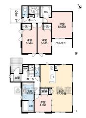 オールフローリング4LDK。リビング収納、洗面室収納あり＾＾主寝室は約8.62帖。2面バルコニーで陽当たり・風通し良好＾＾