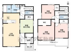 4LDK。南向き。2階洋室は全室2面採光＾＾リビングスルー階段で、顔を合わせる機会が増え、コミュニケーションが自然と取れる間取り＾＾ 
