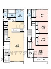 4LDK、各部屋大容量収納あり。