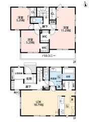 リビングは18帖の開放感あふれる空間です。2階は洋室が3部屋あるので、お子様が大きくなっても安心ですね＾＾