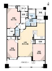 リビング収納、WIC付、全居室収納有で収納充実の間取り＾＾南面バルコニーで陽当たり良好。