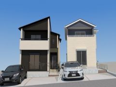 右側が2号棟。完成予想図、現況と異なる場合は現況優先となります。