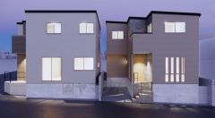 完成予想図。左側がC号地。現況と異なる場合は現況優先となります。