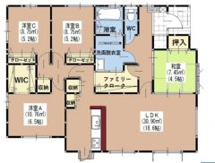 憧れの平屋住まい＾＾階段昇降がなく子育てや介護がしやすい。全室収納付き。WIC・ファミリークローク付きです＾＾