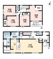 リビングは17帖以上の開放感あふれる空間です。2階は洋室が4部屋あるので、お子様が大きくなっても安心ですね＾＾
