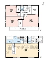 オールフローリング3LDK＾＾広々リビング18帖。家族コミュニケーションがとりやすいリビング階段。
