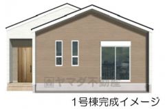 完成予想図。ベージュの横ラインの外壁と、白のコントラスト。優しく、周囲の景観に溶け込む親しみやすいデザイン。 