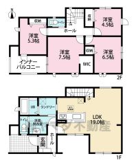4LDK。リビング広々19帖。WIC。全居室収納スペース付き＾＾
