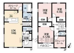 1階は16帖のLDKと大容量のストレージルーム付き＾＾ 2階には3洋室と独立したストレージルームあり＾＾