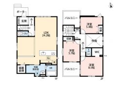 都市ガス＾＾3LDK＾＾LDK広々24.2帖＾＾ 全居室収納有、WIC有で収納充実の間取り＾＾