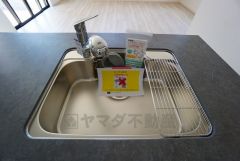 広々とした凸型シンクに洗剤ポケットを標準装備。大きなお鍋など洗いやすいです。