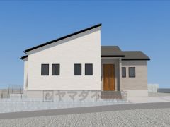 完成予想図。 ホワイトとベージュを基調とした、優しく明るい印象の外観です。 どんなインテリアとも相性が良く、家族の成長とともに深まる暮らしを包み込むお家。 