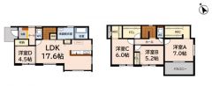全室南向きで日当たり、通風良好です。カウンターキッチンに加えて、リビング階段になっているので、お顔を合わす回数が増え、ぐっと家族の距離が縮まります。