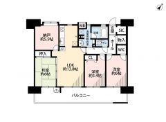 3LDKと納戸。全居室がバルコニーに面した贅沢な配置＾＾約5.5帖の納戸は、テレワーク部屋、シアタールーム、ファミリークローゼットとしても活用可能。WICやSICなど収納充実の間取り。