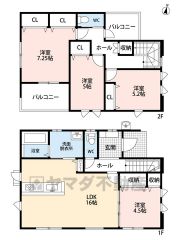 4LDK。1階はLDKと隣洋室合わせて約20.5帖の広々とした空間＾＾パントリー付き。2面バルコニーで陽当たり＆風通し良好。主寝室にダブルクローゼットなど全居室収納付き＾＾
