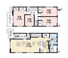 LDKは広々19.1帖＾＾キッチン横に収納あり＾＾リビング階段採用＾＾2階に4洋室、主寝室はWクローゼット＾＾
