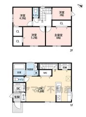 オールフローリング4LDK。1階ファミリークロークやキッチン横収納、シューズインクロークなど収納充実の間取り＾＾