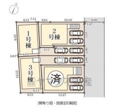 全4区画の新築戸建です＾＾右側手前が2号棟予定地。カースペース2台分（車種による）。スは並列2台分を確保＾＾