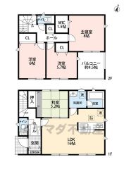 約5.2帖の和室含む4LDK。南向き＆角地で明るい室内＾＾1階のLDKは隣接する和室の扉を開放することで、約21帖の大空間として活用可能。主寝室にWICなど全居室収納。住空間をスッキリ保てます＾＾ 