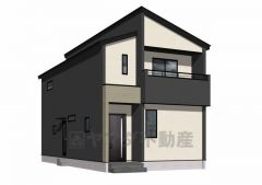 完成予想図。現況と異なる場合は現況優先となります。 濃淡のツートンカラーが美しく映える、直線的でシャープな外観デザイン。