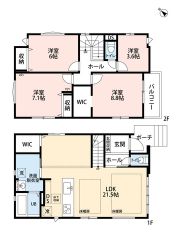 LDKは広々約21.5帖＾＾3面採光で明るく開放的な空間＾＾リビングにウォークインクローゼットなど収納充実の間取り＾＾