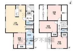1階は17.5帖のLDKと隣接する5帖の洋室。 2階は全居室とも6帖以上の3洋室＾＾
