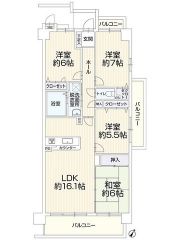 南東向き＾＾4LDK。和室あり。 全居室収納ありで収納充実の間取り＾＾ 3面バルコニーで陽当たり良好＾＾