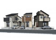 真ん中が2号棟。完成予想図。現況と異なる場合は現況優先となります。