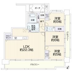 3LDK。南東向きで陽当たり良好＾＾全居室バルコニーに面しており、明るい室内＾＾全居室収納付き。