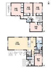 LDKは約19.9帖と広々。1階約5帖の納戸は個室としても使用できそうです＾＾
