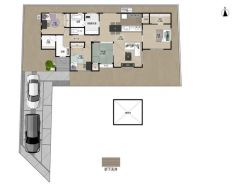 生活がワンフロアで完結する平屋建て＾＾収納充実の間取り。リビングは19帖以上の開放感あふれる空間です。