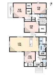 4LDＫ＾＾2階全居室6帖以上＆WIC完備＾＾収納充実の間取り＾＾