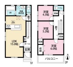 3LDK。南向き。日当たり、風通良好。全洋室ハンガーパイプ付きクローゼットあり＾＾