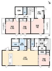 4LDK＾＾LDK19.2帖＾＾主寝室7帖、大容量のWIC付き＾＾