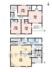 4LDK＾＾LDK18帖＾＾パントリー、全居室収納有で収納充実の間取り＾＾