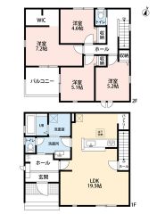 4LDK。LDKは広々19.5帖。明るく開放感のある空間＾＾ パントリー＆ホール収納＆WICなど収納充実。ランドリールームあり。洗面・脱衣別設計＾＾