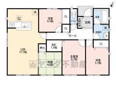 和室含む4LDK。南向きで陽当たり良好＾＾LDK17.7帖。勾配天井で明るく開放的な空間＾＾主寝室にウォークインクローゼットなど全居室収納付き。 