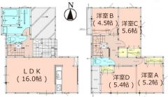 リビングは16帖の開放感あふれる空間です。2階は洋室が4部屋あるので、お子様が大きくなっても安心ですね＾＾