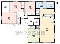 生活動線や家事動線が効率的な平屋住宅＾＾約6帖の和室含む4LDK。広々20帖のLDK。スタディーカウンター、リビング収納・パントリー付き。玄関にシューズクロークあり＾＾