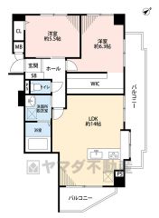 オールフローリング2LDK。大容量ウォークインクローゼット付き。広々2面バルコニーで陽当たり＆風通し良好＾＾ 