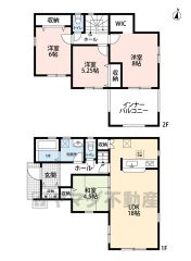 4.5帖の和室含む4LDK。タテ型LDK18帖＾＾パントリー付き。主寝室は8帖。WIC付き＾＾全居室収納＾＾南面に広々としたインナーバルコニーあり＾＾