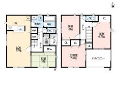 和室含む4LDKです。2階は洋室が3部屋あるので、お子様が大きくなっても安心ですね＾＾インナーバルコニーも広々。
