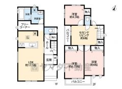 4LDK。LDKには様々な使い方ができそうなフリーコーナーあり＾＾2階にセカンドリビングあり。南東・南西バルコニーで陽当たり・風通し良好＾＾