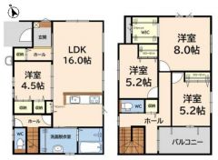 4LDK＾＾LDK16帖＾＾都市ガス＾＾大容量のWIC、全居室収納有で収納充実の間取り＾＾