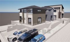 全3区画の新築戸建。奥が3号棟。